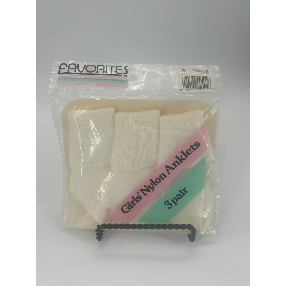 Vintage Girls Nylon Anklets Socks 3 Pair NOS Made in USA Size 5½ Sealed